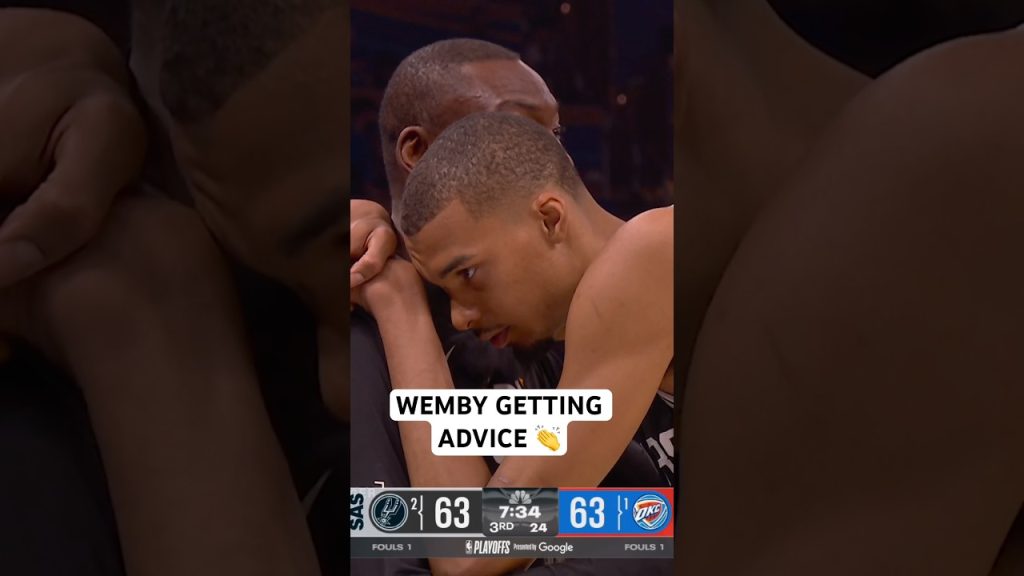 Biyombo giving Wemby some words of advice to finish out Game 7