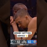 Biyombo giving Wemby some words of advice to finish out Game 7