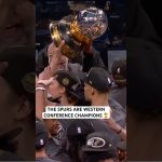 The Spurs hoist the Oscar Robertson Trophy as the 2025-26 Western Conference champions 🏆