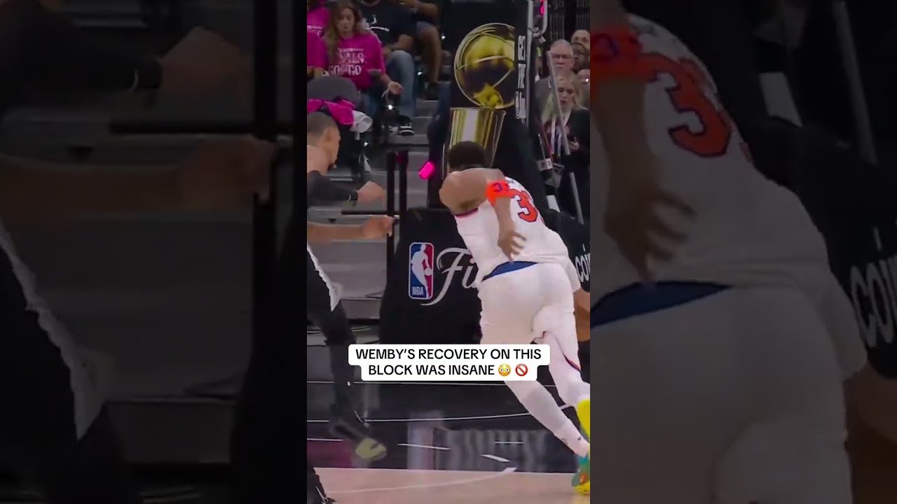 Wemby hustles to get in position and make the block 🏆