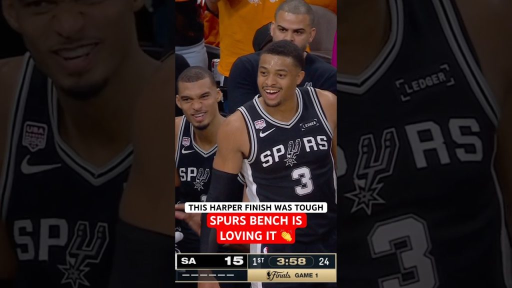 All smiles from the Spurs after this bucket by Harper ‼️🏆