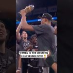 Victor Wembanyama gets the Earvin “Magic “Johnson Western Conference MVP Trophy 🏆