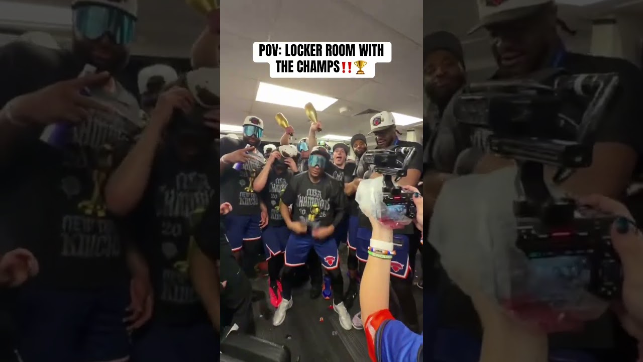 The celebration was ON in the Knicks locker room with the champs! 🏆🍾