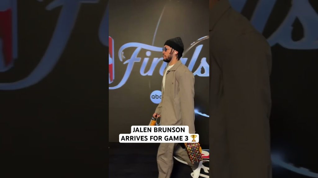 Jalen Brunson arrives for Game 3 of the NBA Finals