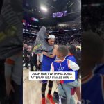 Wholesome moment of Josh Hart with his sons after an NBA Finals win 🏆