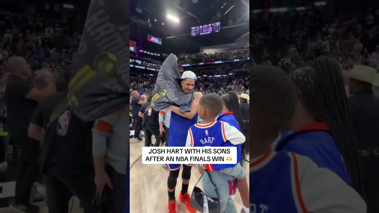 Wholesome moment of Josh Hart with his sons after an NBA Finals win 🏆