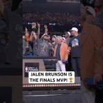 Jalen Brunson is awarded the Bill Russell NBA Finals MVP trophy 🏆