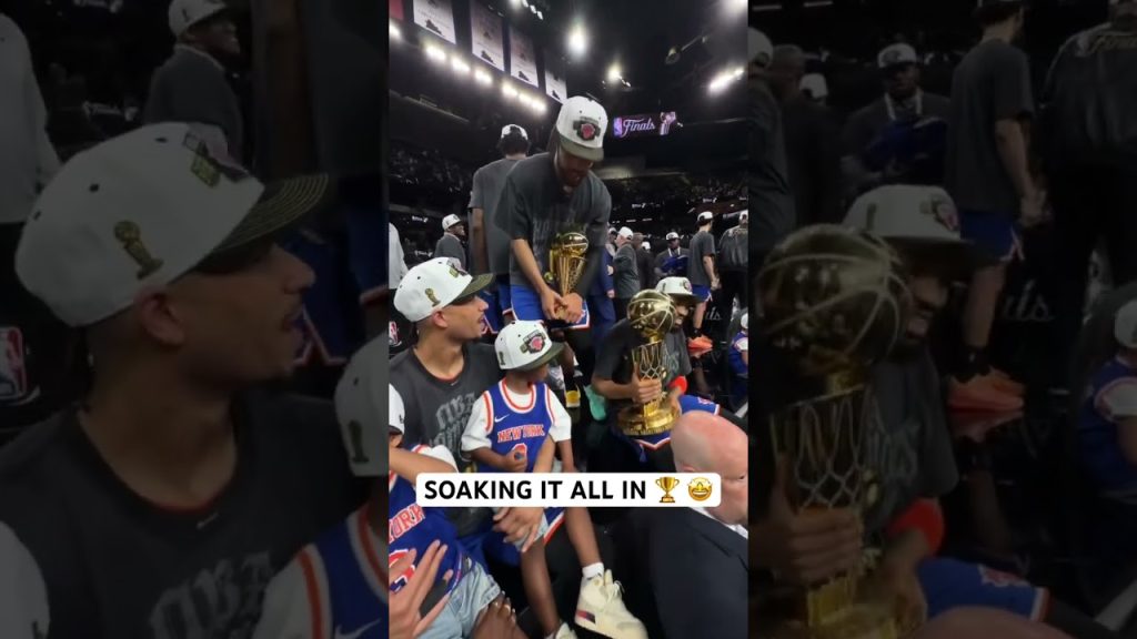 Knicks teammates celebrate after an NBA Finals win 🏆