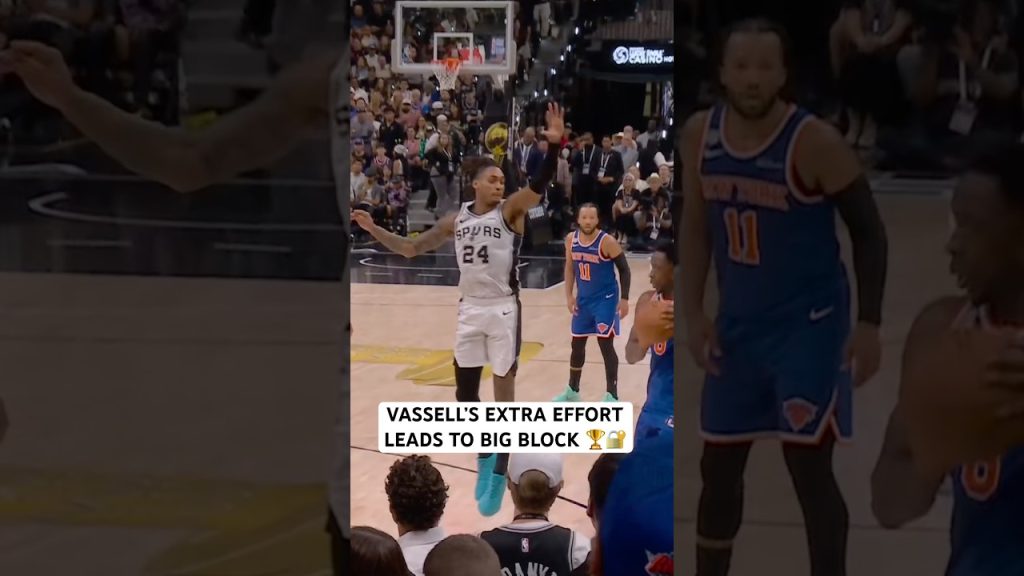 VASSELL’S extra effort on the second jump leads to a huge block
