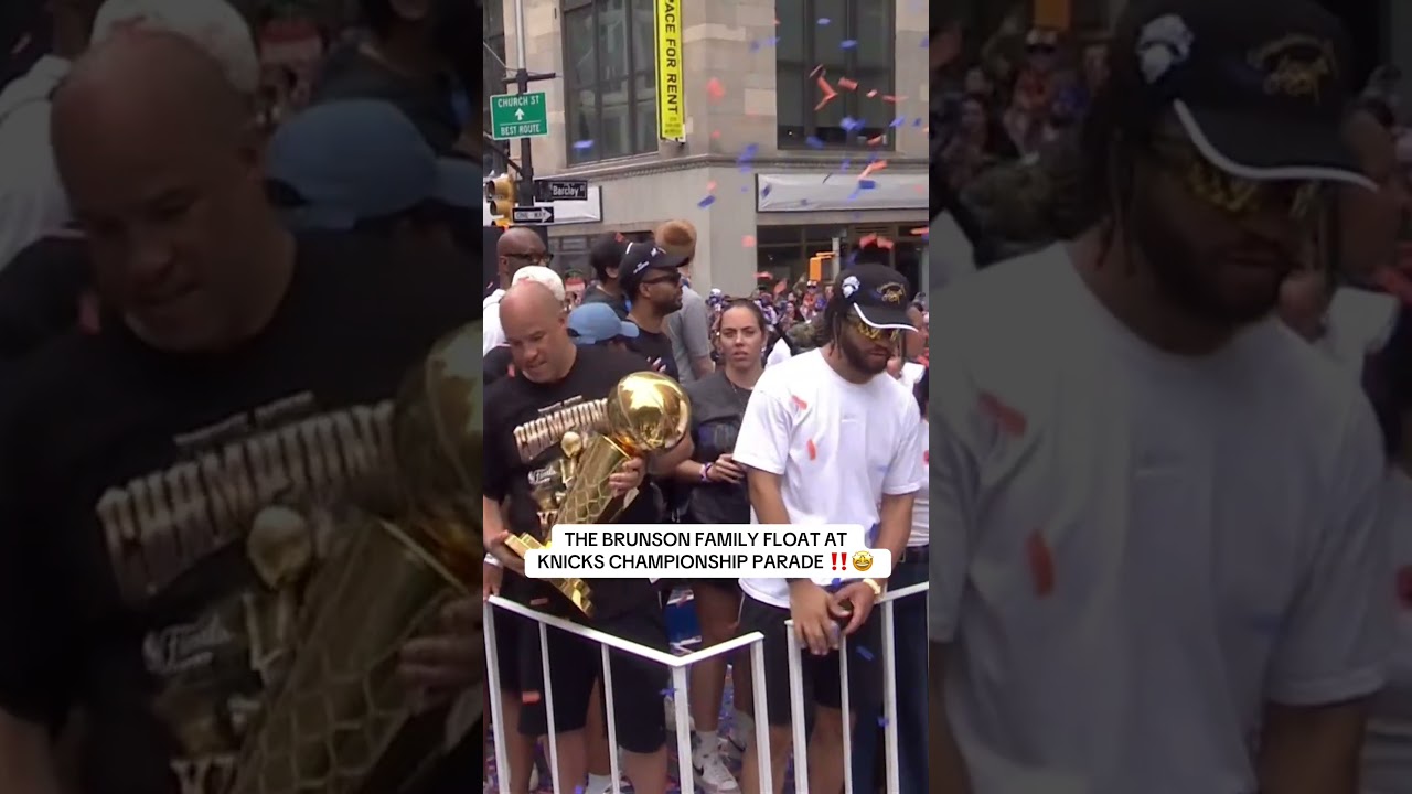 Rick Brunson seen holding the The Larry O’Brien Trophy on the Brunson family float 🤩