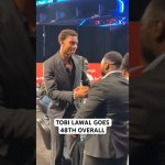 Tobi Lawal hears his name called at the 2026 NBA Draft