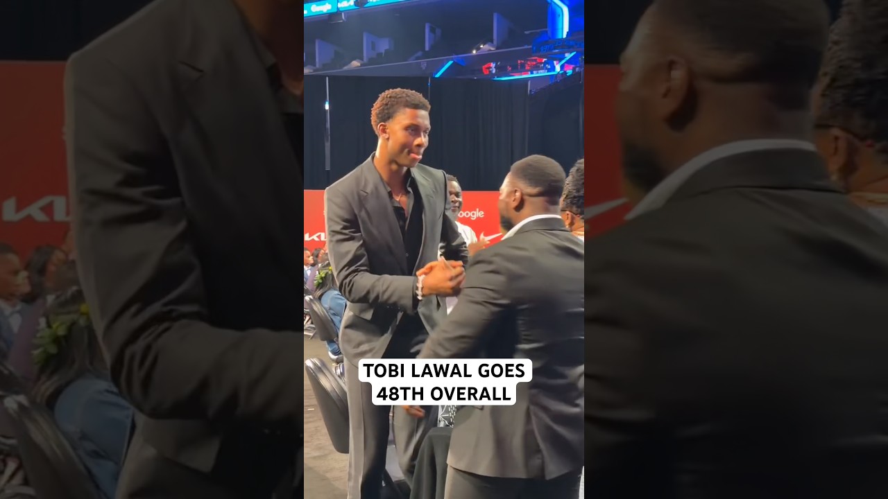 Tobi Lawal hears his name called at the 2026 NBA Draft