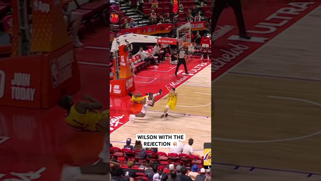 Caleb Wilson loses possession, but shows great hustle tracking back for the emphatic open floor swat